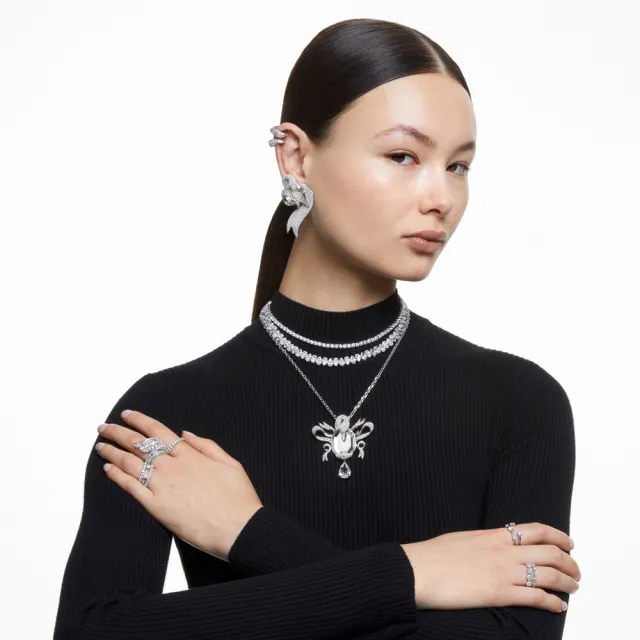 【SWAROVSKI 施華洛世奇】官方直營 Matrix Vittore 戒指 圓形切割 白色 銀色調潤飾(情人節禮物)