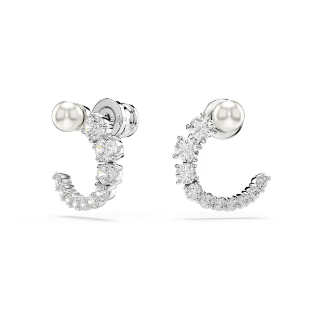 【SWAROVSKI 施華洛世奇】官方直營 Matrix 大圈耳環 水晶珍珠 鍍白金色 | 5692260