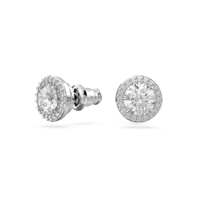 【SWAROVSKI 施華洛世奇】官方直營 Una Angelic 耳釘 圓形切割 鍍白金色 | 5636269