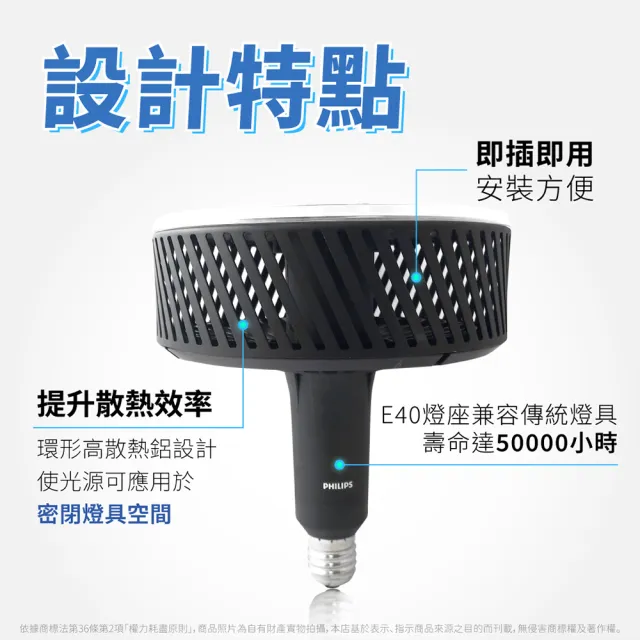 【Philips 飛利浦】1入組 LED 高天井燈泡 HID HB 160W WB E40(自然光 白光)