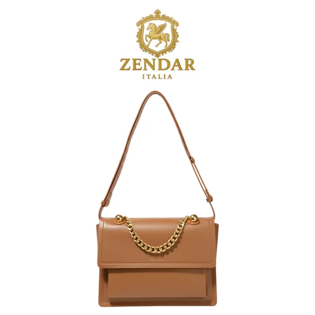 【ZENDAR】台灣總代理 頂級小牛皮手提包肩背包 勞倫系列 (琥珀色 女包)