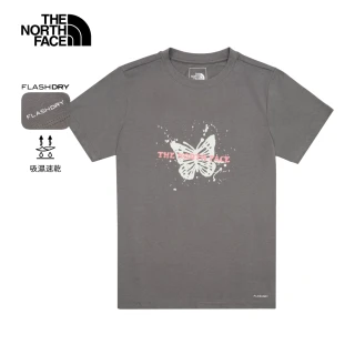 【The North Face】北面女款灰色FLASHDRY速乾胸前印花短袖T恤｜8GX70UZ 排汗衫