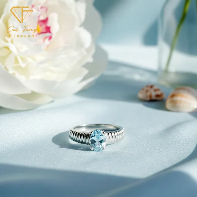 【CF Diamond】戒指 天然海藍寶石 40分《冰晶》雙11(女戒 鑽戒 禮物 生日)