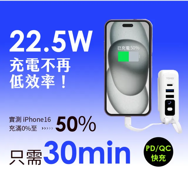 【YOMIX 優迷】八合一22.5W三孔快充10000mAh可拆插頭行動電源(具Wh標示/自帶線/MagSafe/iwatch/iphone 18)