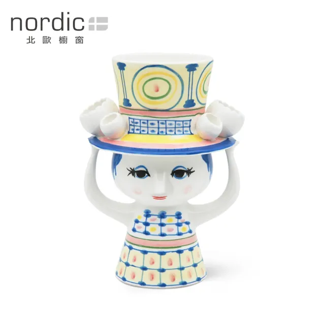 【北歐櫥窗】Bjorn Wiinblad Lady with Hat 帽子女士 手繪花瓶(H 20.5 cm、藍)