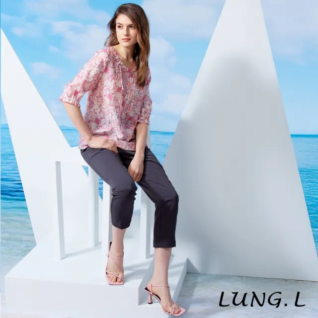 【LUNG.L 林佳樺】LW45A 粉色印花輕盈天絲五分袖女裝上衣