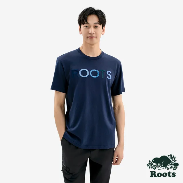 【Roots】Roots男裝-SPRING SHADE ROOTS 短袖上衣(深藍灰)