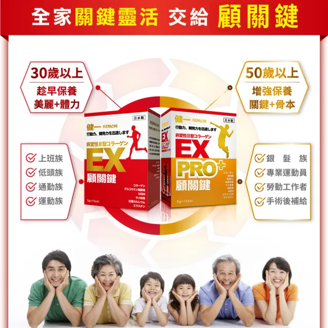 【KENICHI 健一】顧關鍵 日本原裝非變性二型膠原蛋白+葡萄糖胺_關鍵王 經典版x20盒 15包/盒(靈活/行動保健)