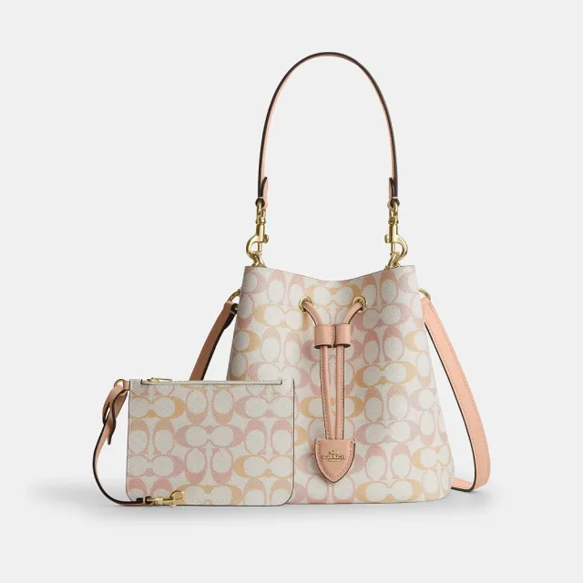 【COACH】蔻馳官方直營 精美經典標誌ROWAN水桶包-IM/粉筆白色/粉色(CEL14)