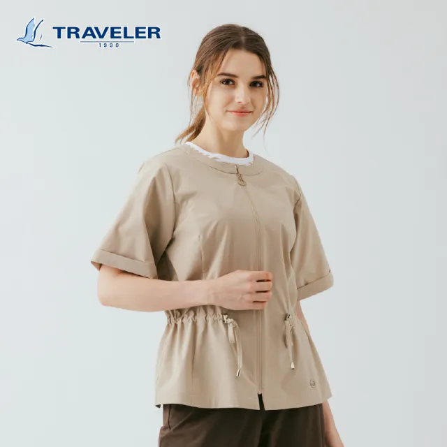 【TRAVELER 旅行者】女款四面彈防潑水抗UV五分袖外套|261TR213