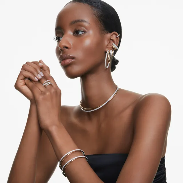【SWAROVSKI 施華洛世奇】官方直營 Hyperbola 手鐲 圓形切割 白色 多種金屬潤飾