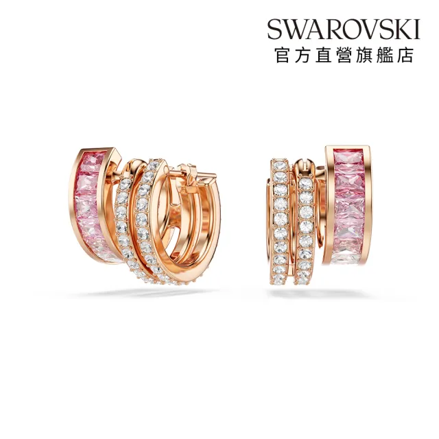 【SWAROVSKI 施華洛世奇】官方直營 Connexus 大圈耳環 粉紅色 鍍玫瑰金色調 | 5741333  (情人節禮物)