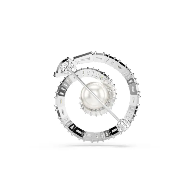 【SWAROVSKI 施華洛世奇】官方直營 Snake 胸針 水晶珍珠 蛇年 鍍白金色 | 5698885