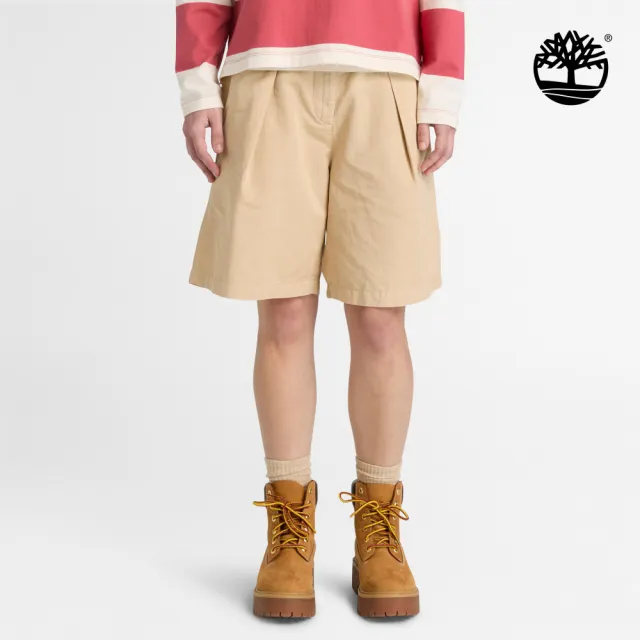 【Timberland】女款米色棉麻百慕達短褲(A442FY94)
