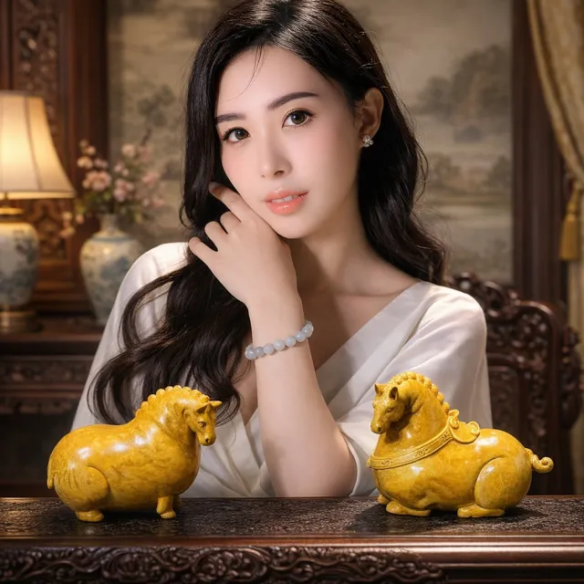 【桃花源創意工坊】唐馬黃金樟木雕一對