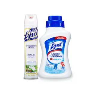 【Lysol 來舒】噴霧抗菌清潔劑清爽亞麻510g＋衣物抗菌液-清爽亞麻1.21L(鞋櫃除臭/內褲清潔/消毒)