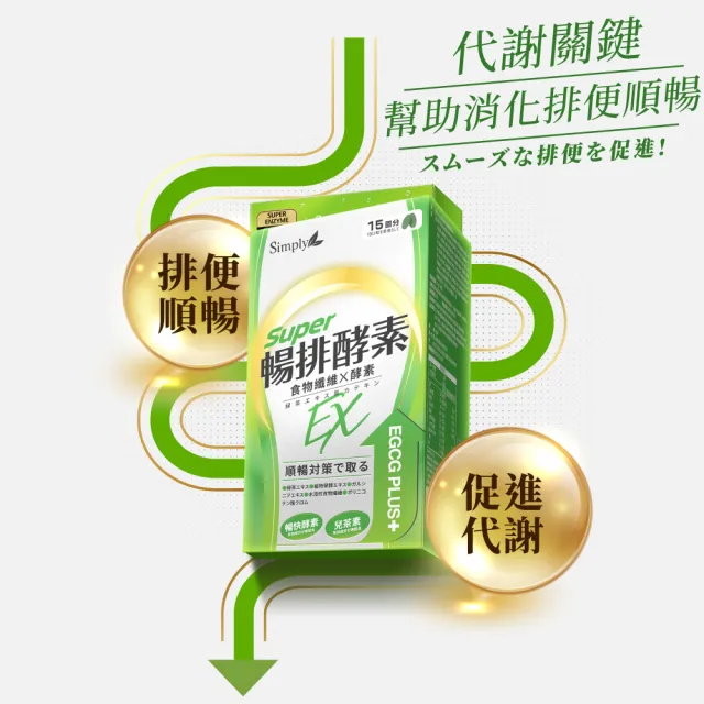 【Simply 新普利】順暢代謝排酵素錠EX30錠(x2盒)(綠茶萃取.專利藤黃果.蔬果酵素.排便順暢)