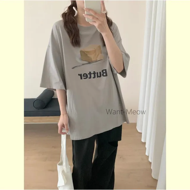 【Want-Meow】90公斤可穿/短袖日系奶油/寬鬆棉T大尺碼上衣大尺碼T恤(大碼/大尺碼/加大碼)