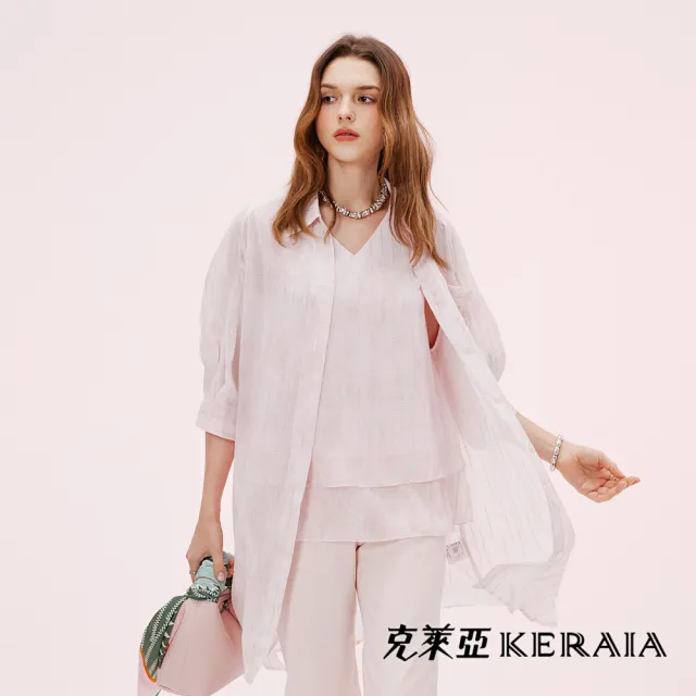 【KERAIA 克萊亞】染花粉金語雪紡長外罩