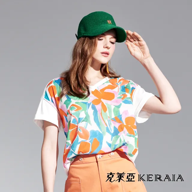 【KERAIA 克萊亞】春花漫舞印花V領上衣