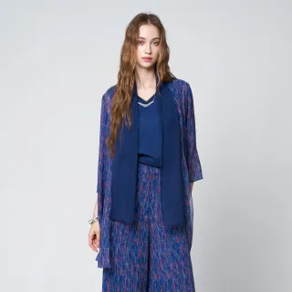 【KERAIA 克萊亞】逐夢蔚藍海印花雪紡長罩衫