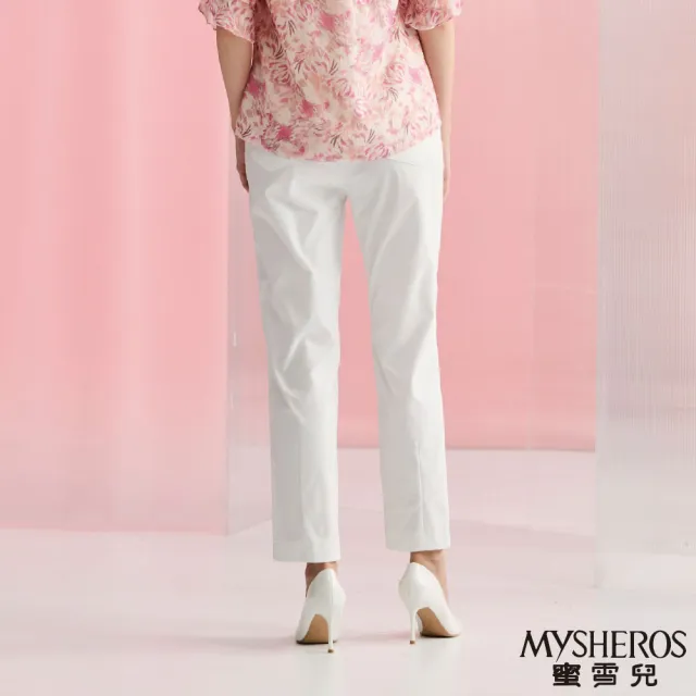 【MYSHEROS 蜜雪兒】造型長褲 白銀鈕釦拉鍊 銀色亮鑽鉚釘裝飾(白)