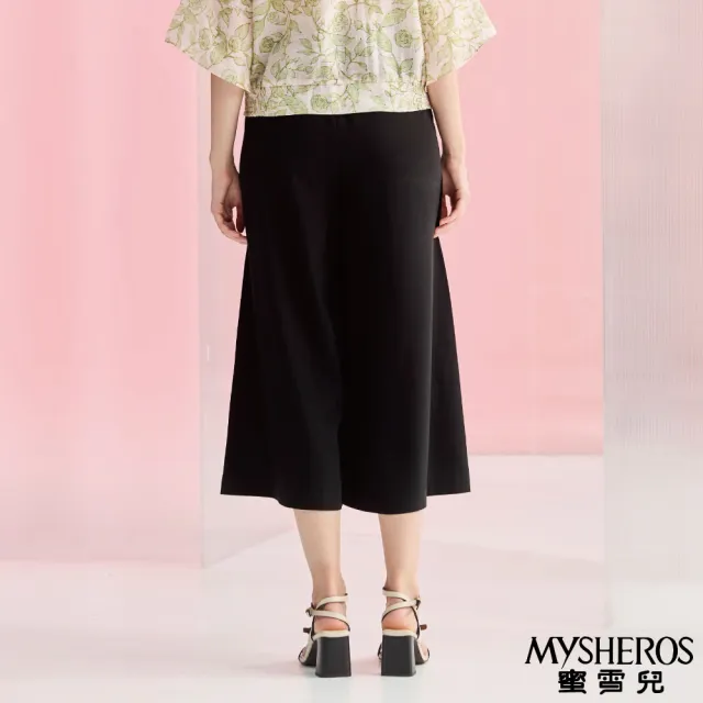 【MYSHEROS 蜜雪兒】造型雪紡寬褲 側拉鍊後鬆緊 蝴蝶垂墜吊飾(黑)