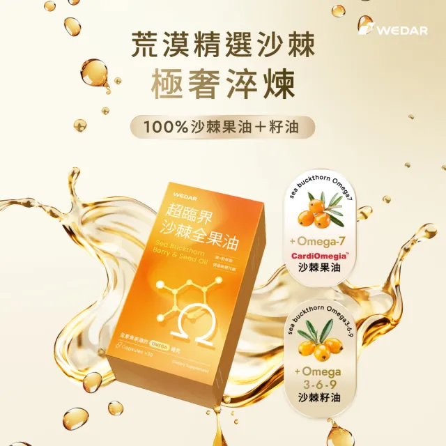 【Wedar 薇達】超臨界沙棘全果油 6盒組(30顆/盒.全果營養.素食魚油.omega.沙棘果.沙棘籽.循環保健.全素)