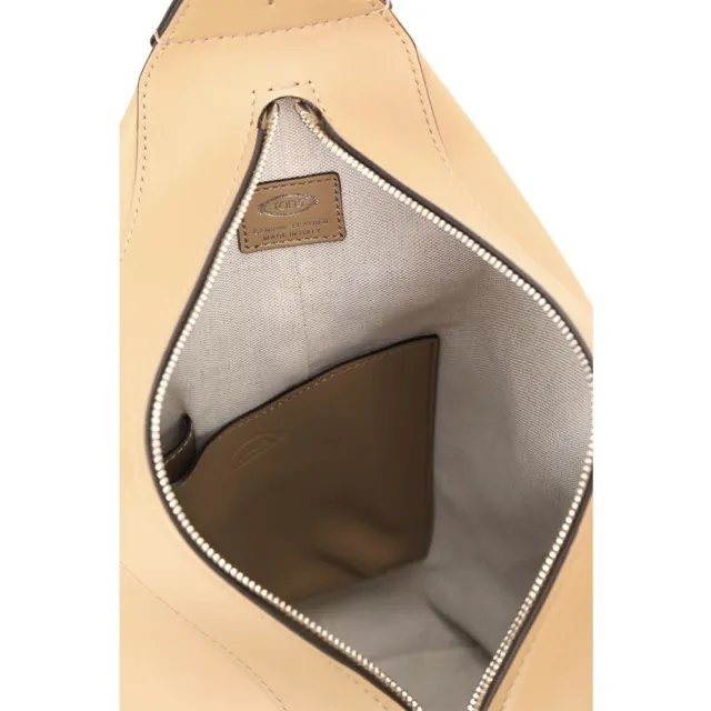 【TOD’S】TODS Meda 壓紋牛皮梯形廓型手提 肩斜背包-奶茶色(義大利手工皮革)