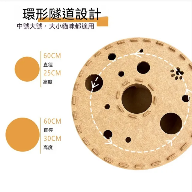 【Quality 聚家】隧道貓窩 毛氈寵物窩 貓咪躲避屋 貓咪玩具60*60*25cm（玩睡一體/多孔設計/加厚毛氈）