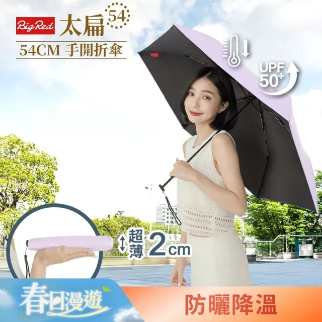 【雨傘王】BigRed太扁 降溫輕量手開傘 厚度2cm 迷你折疊傘 黑膠傘 口袋傘 防曬(終身免費維修*)