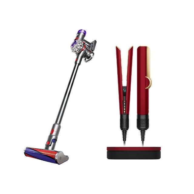【dyson 戴森】HT01 二合一吹風直髮器 (絲絨紅 附精美禮盒) + V8 SV25 新一代無線吸塵器(經典款) (超值組)
