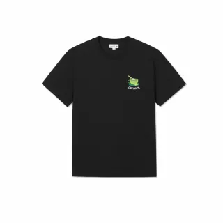 【LACOSTE】男裝-創意網球咖啡插畫短袖 T(黑色)