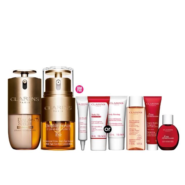 【CLARINS 克蘭詩】亮眼雙萃底妝加乘組(黃金亮眼萃 20ml+黃金雙萃精華粉底液30ml)