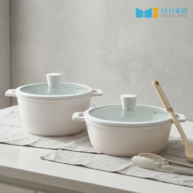 【MH家居KITCHEN】韓國製雙耳湯鍋20cm-附鍋蓋(湯鍋/不沾鍋/IH爐可用)
