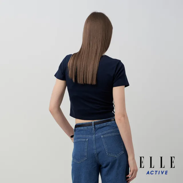 【ELLE ACTIVE】女款 簡約撞色涼感短版短袖T恤-深藍色(EA26S2W1602-39)