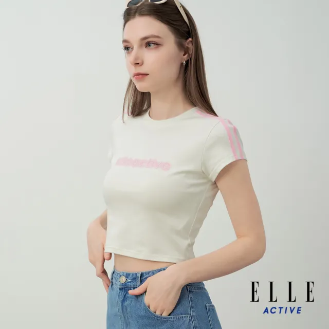 【ELLE ACTIVE】女款 涼感修身短版短袖T恤-珍珠白色(EA26S2W1601-91)