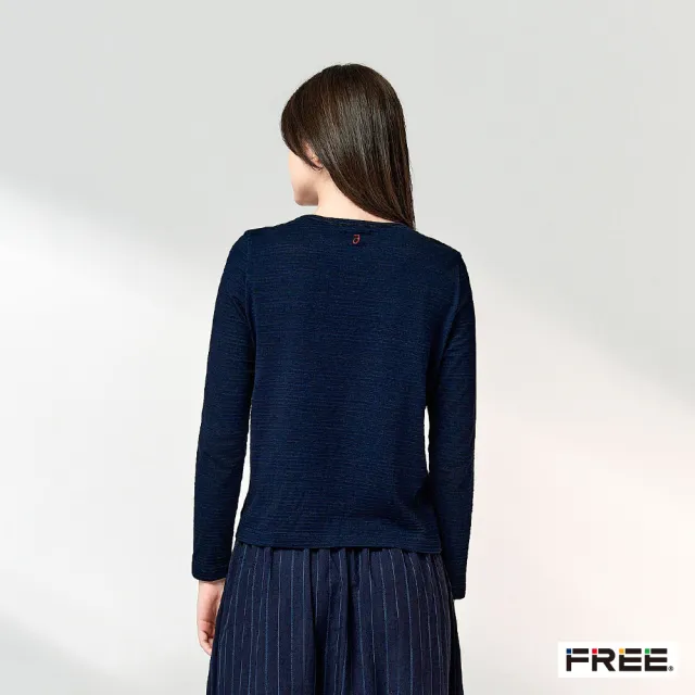 【FREE】INDIGO圓領橫紋長袖上衣(暗藍)
