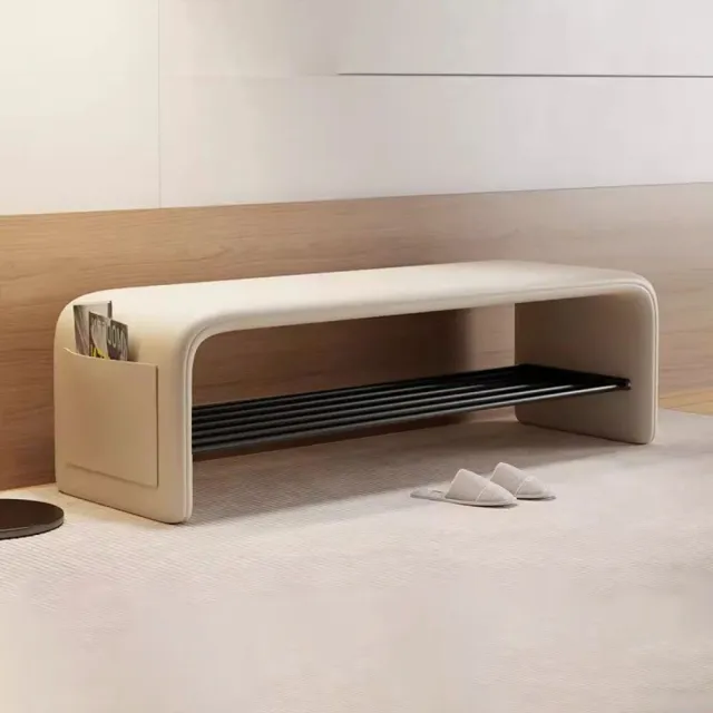 超微米-換鞋凳 免安裝 家用可坐穿鞋凳 輕奢高級感鞋架 收納鞋櫃 簡約鞋架 奶油風換鞋凳（長120）