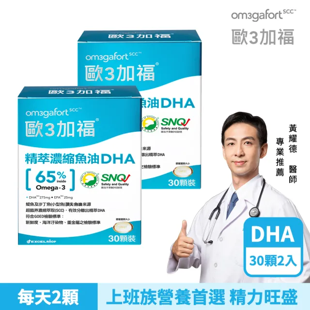 【EXCELSIOR 科懋生技】歐3加福 精萃濃縮魚油DHA 30顆/盒  2入組(孕哺營養首選 Omega3 DHA EPA) 保健禮盒