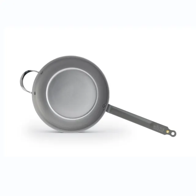 【de Buyer 畢耶】原礦蜂蠟鐵鍋 傳統單柄單耳深煎炒鍋32cm-適用IH爐(附握耳)
