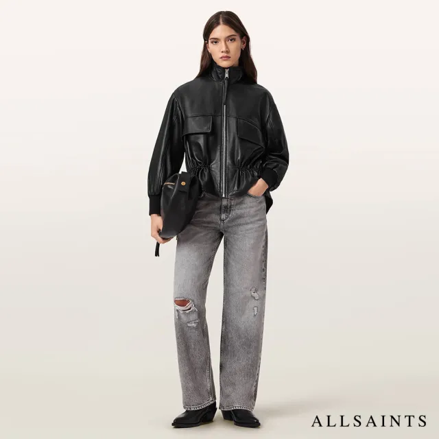 【ALLSAINTS】FLOR 寬鬆羊皮皮衣外套-黑 W076LE(舒適版型)