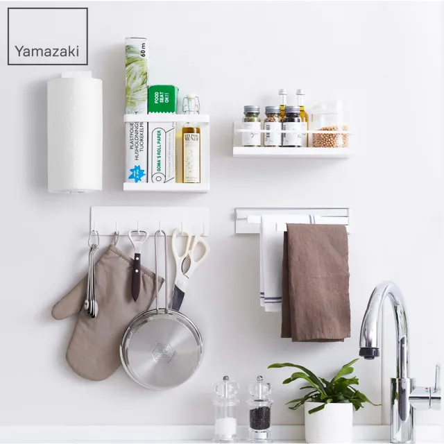 【YAMAZAKI】Plate磁吸式瓶罐置物架-白(廚房收納)