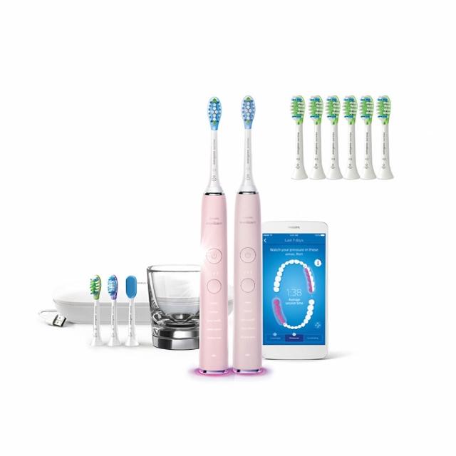 【Philips 飛利浦】官方直營 Sonicare鑽白極淨智能鑽石音波震動牙刷/電動牙刷-典雅粉HX9924/22(雙入組)