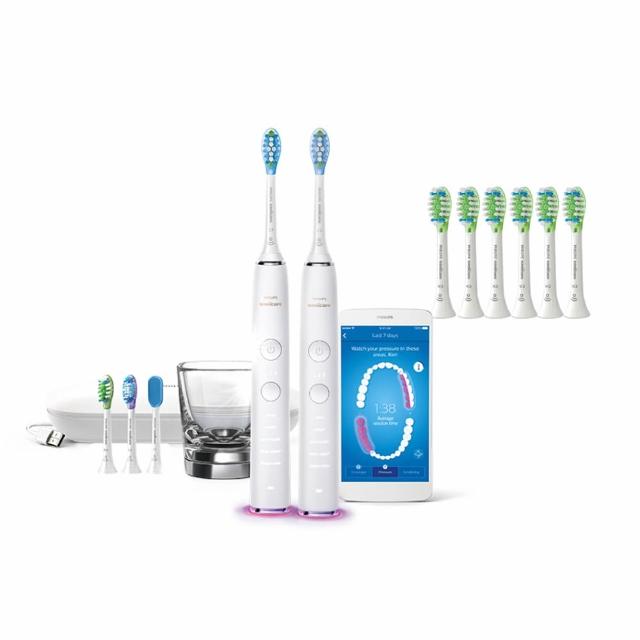 【Philips 飛利浦】官方直營 Sonicare鑽白極淨智能鑽石音波震動牙刷/電動牙刷-晶鑽白HX9924/02(雙入組)