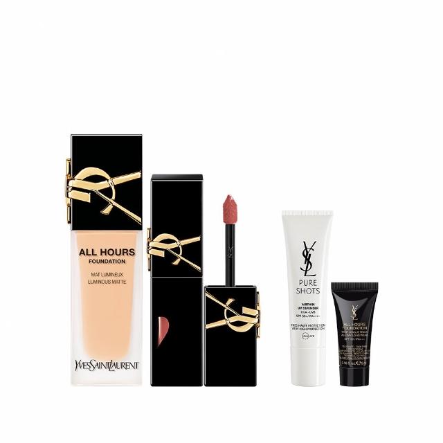 【YSL】官方直營 恆久完美水光彩妝組(午夜粉底+奢華印記鎖心光唇釉)