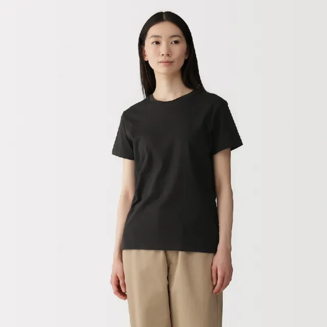 【MUJI 無印良品】女天竺圓領短袖T恤(白色/灰色/黑色/淺橘/黑橫紋/黑紋樣/煙燻藍紋樣/橘橫紋/淺藍)