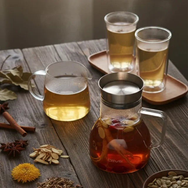 【Driver】甘丹茶壺聚會分享組(泡茶壺 茶具 茶器 茶杯 耐熱玻璃壺 雙層玻璃杯 茶壺茶杯組 送禮推薦)