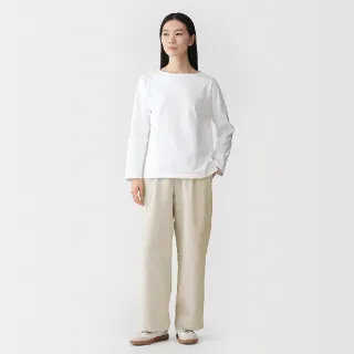【MUJI 無印良品】女大麻混斜紋織直筒褲(黑色/淺米)