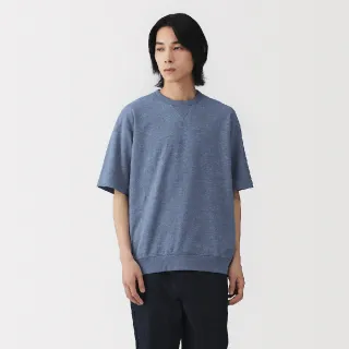 【MUJI 無印良品】男輕量裏毛圓領五分袖T恤(灰色/黑色/粉米/煙燻藍)